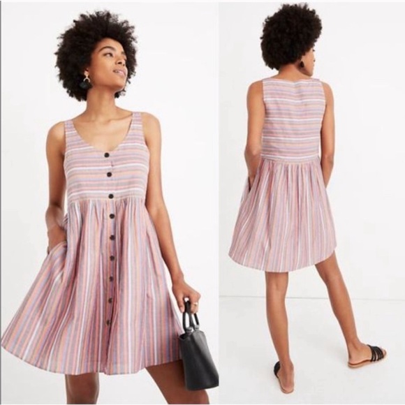 Madewell Scoop Neck Tank Dress in Rainbow Stripe size Extra Small - Picture 1 of 8